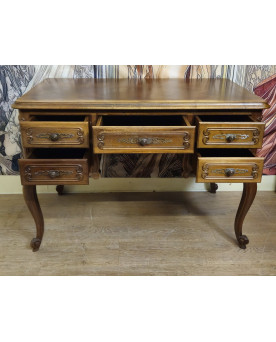 Bureau ancien style Louis XV en bois massif – 5 tiroirs – plateau marqueté - XXeme