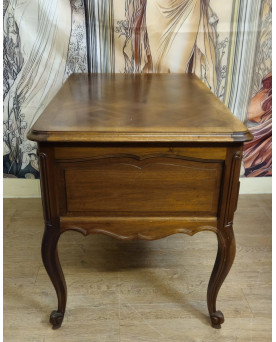 Bureau ancien style Louis XV en bois massif – 5 tiroirs – plateau marqueté - XXeme