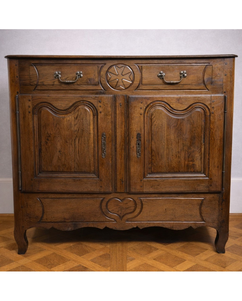 Buffet ancien rustique époque Louis XV en chêne massif – 2 portes 2 tiroirs – style régional -