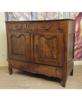 Buffet ancien rustique époque Louis XV en chêne massif – 2 portes 2 tiroirs – style régional -