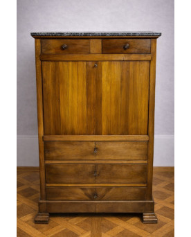 Secrétaire époque Louis Philippe en noyer avec plateau marbre –