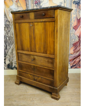 Secrétaire époque Louis Philippe en noyer avec plateau marbre –