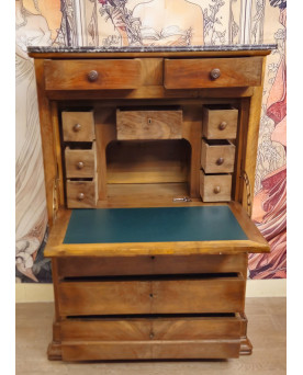 Secrétaire époque Louis Philippe en noyer avec plateau marbre –