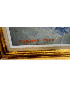 Portrait ancien de jeune homme – Huile sur toile signée René Cazassus – cadre doré