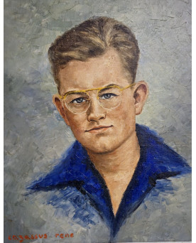 Portrait ancien de jeune homme – Huile sur toile signée René Cazassus – cadre doré