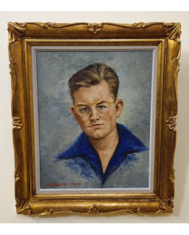 Portrait ancien de jeune homme – Huile sur toile signée René Cazassus – cadre doré