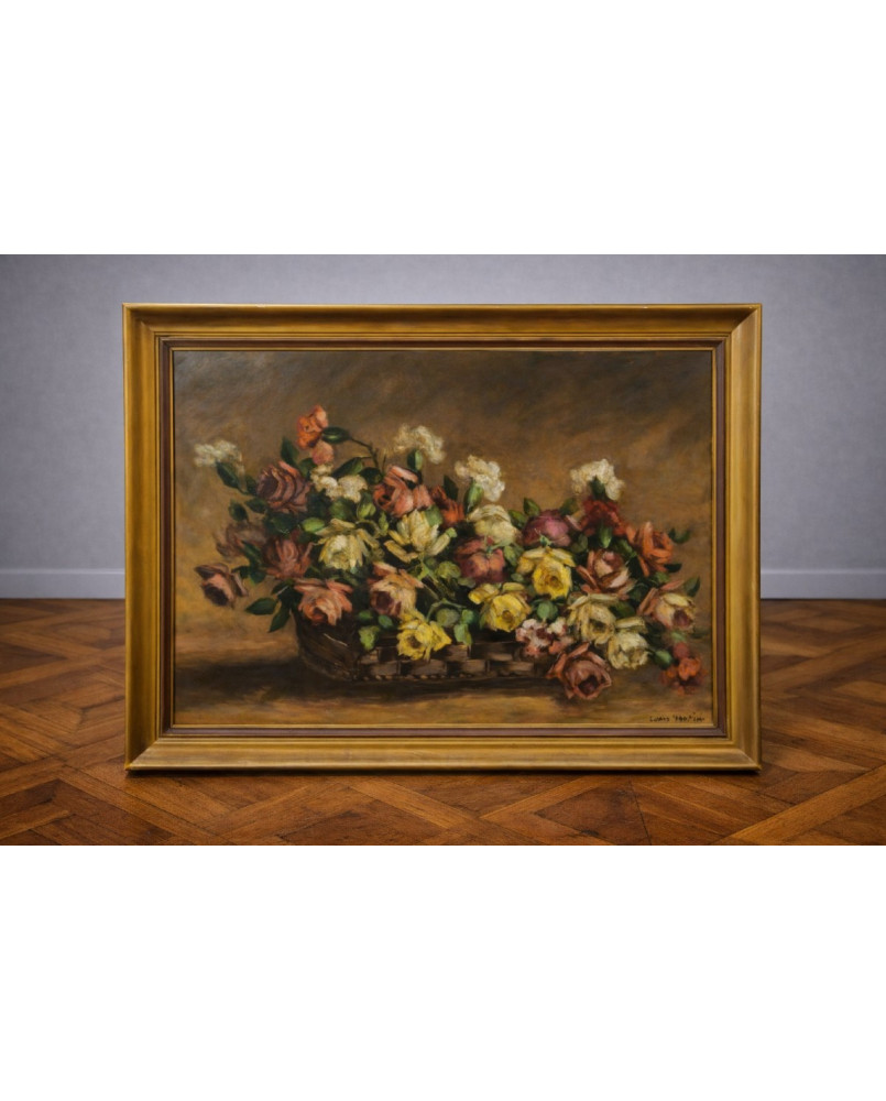 Grande huile sur panneau signée Ivan Gorini – nature morte aux fleurs –