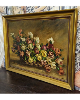 Grande huile sur panneau signée Ivan Gorini – nature morte aux fleurs –