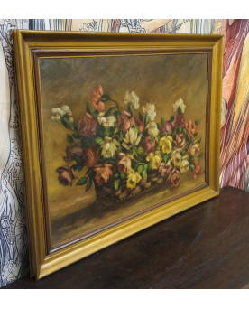 Grande huile sur panneau signée Ivan Gorini – nature morte aux fleurs –