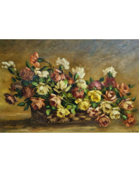 Grande huile sur panneau signée Ivan Gorini – nature morte aux fleurs –