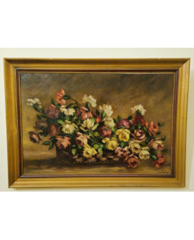 Grande huile sur panneau signée Ivan Gorini – nature morte aux fleurs –