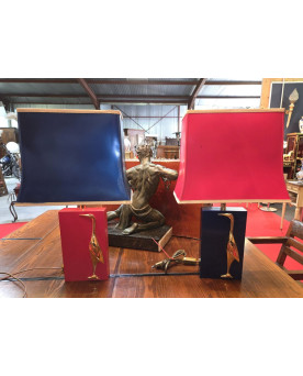 Paire de lampes de table vintage, travail Français dans le goût de la Maison Charles