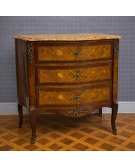 Commode de Dame galbée style Louis XV marquetée avec marbre – XIXᵉ siècle