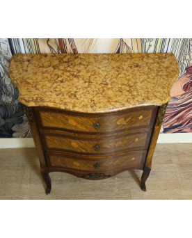 Commode de Dame galbée style Louis XV marquetée avec marbre – XIXᵉ siècle