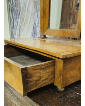 Le village de 58 brocanteurs - Miroir de toilette / Psyché avec tiroir – coiffeuse de table XIXe – acajou – époque Empire