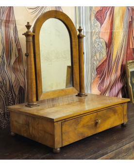 Le village de 58 brocanteurs - Miroir de toilette / Psyché avec tiroir – coiffeuse de table XIXe – acajou – époque Empire