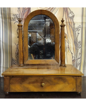Le village de 58 brocanteurs - Miroir de toilette / Psyché avec tiroir – coiffeuse de table XIXe – acajou – époque Empire