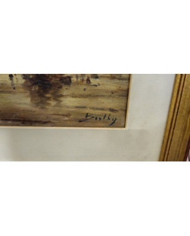Le village de 58 brocanteurs - Huile sur toile ancienne – marine aux voiliers – signée Bentley – école européenne – fin XIXe