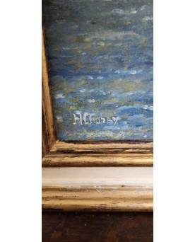 Le village de 58 brocanteurs - Huile sur panneau – Paris Quai des Grands-Augustins – signée H. Charby – scène parisienne