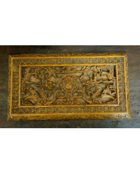 Le village de 58 brocanteurs - Panneau sculpté ancien en bois – décor dragons asiatiques – relief – art asiatique – Chine