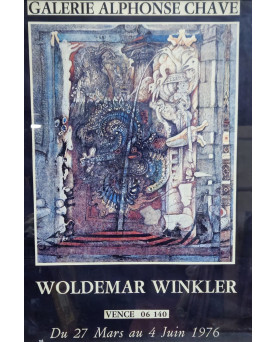 Le village de 58 brocanteurs - Affiche d’exposition Woldemar Winkler – Galerie Alphonse Chave – Vence 1976 – encadrée