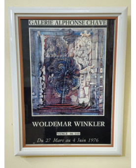 Le village de 58 brocanteurs - Affiche d’exposition Woldemar Winkler – Galerie Alphonse Chave – Vence 1976 – encadrée