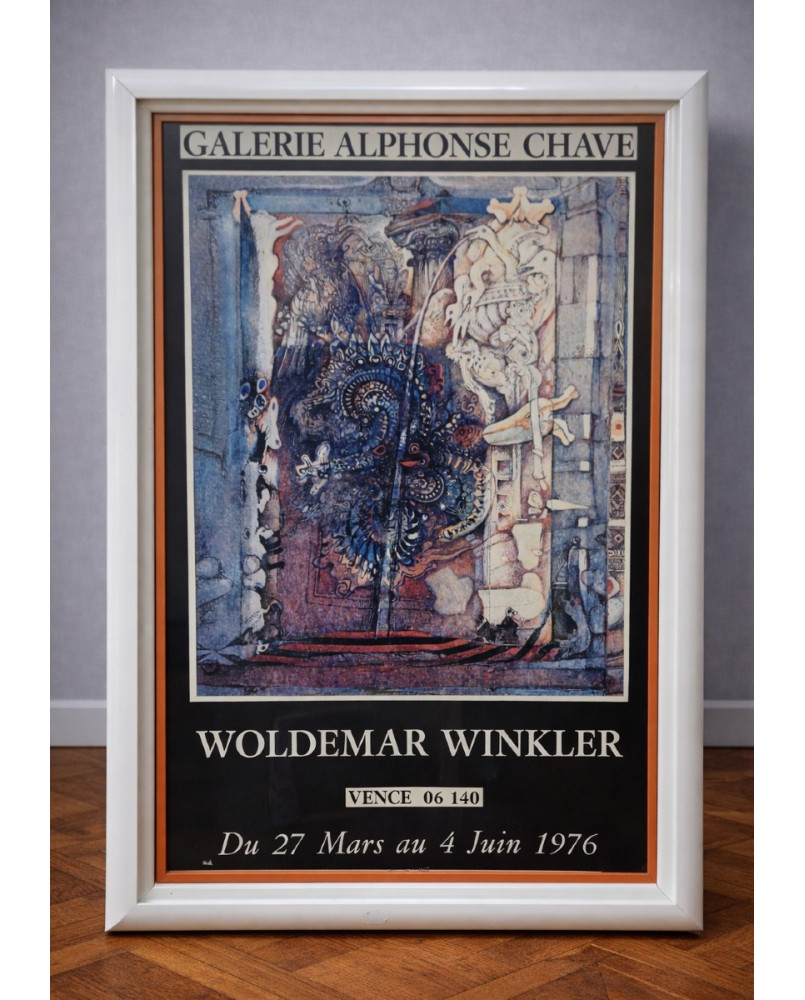 Le village de 58 brocanteurs - Affiche d’exposition Woldemar Winkler – Galerie Alphonse Chave – Vence 1976 – encadrée