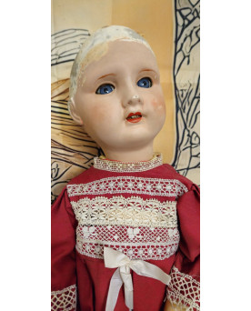 Le village de 58 brocanteurs - Ancienne poupée de collection datant du début du XXe siècle, avec tête en porcelaine