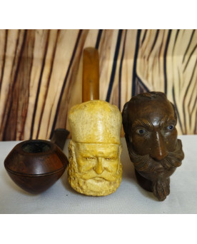 Le village de 58 brocanteurs - Lot de 3 pipes anciennes en bois et écume de mer