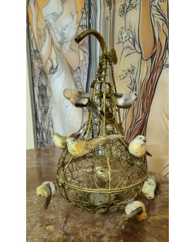 Le village de 58 brocanteurs - Suspension cage aux oiseaux en métal doré – travail décoratif XXe siècle