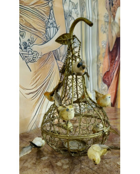 Le village de 58 brocanteurs - Suspension cage aux oiseaux en métal doré – travail décoratif XXe siècle