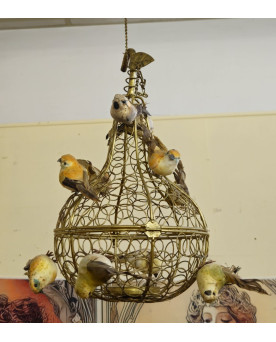 Le village de 58 brocanteurs - Suspension cage aux oiseaux en métal doré – travail décoratif XXe siècle