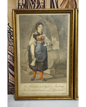 Le village de 58 brocanteurs - Suite de 4 gravures anciennes encadrées costumes du Tyrol XIXe — cadres dorés / B