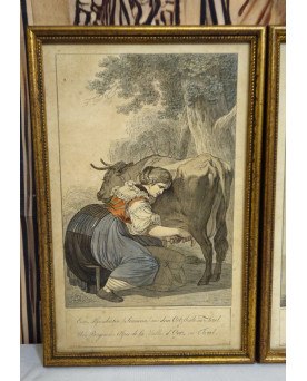 Le village de 58 brocanteurs - Suite de 4 gravures anciennes encadrées costumes du Tyrol — XIXe — cadres dorés / A