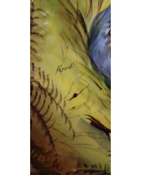 Le village de 58 brocanteurs - Grand plat en porcelaine de Limoges décor aux oiseaux – signé Kervéti - fin XIX