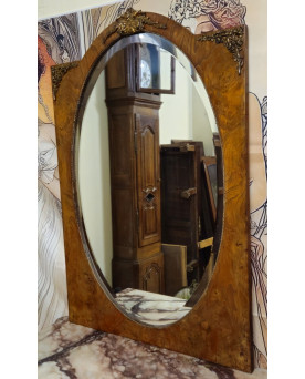 Le village de 58 brocanteurs - Grand miroir ovale en loupe et bronze doré – époque Napoléon III - fin XIXeme