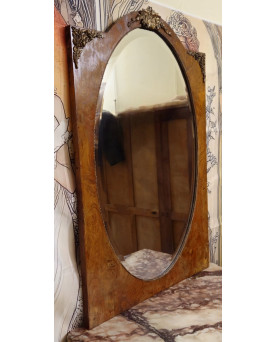 Le village de 58 brocanteurs - Grand miroir ovale en loupe et bronze doré – époque Napoléon III - fin XIXeme
