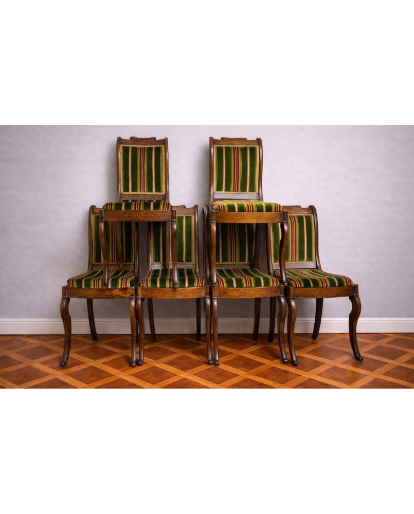 Le village de 58 brocanteurs - Série de 6 chaises en bois marqueté, époque Charles X – XIXe siècle