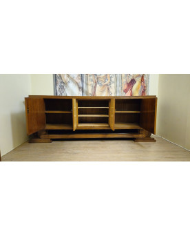 Le village de 58 brocanteurs - Très Important et rare buffet en enfilade en acajou et cuir – Travail Art Déco, XXe siècle