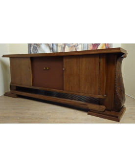 Le village de 58 brocanteurs - Très Important et rare buffet en enfilade en acajou et cuir – Travail Art Déco, XXe siècle