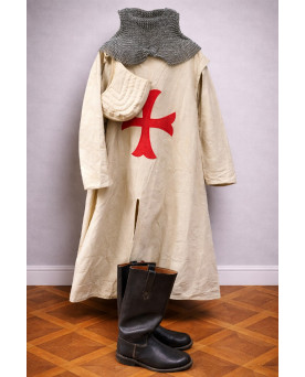 Le village de 58 brocanteurs - Costume médiéval templier – tunique croix rouge + camail + bottes / pour théatre ou cinéma