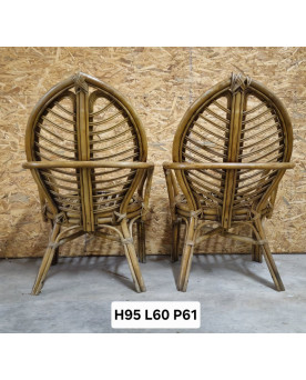Le village de 58 brocanteurs - Paire d'importants fauteuils vintage en rotin à motif de feuilles tropicales rotin / osier