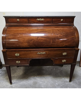 Le village de 58 brocanteurs - Important bureau Secrétaire à cylindre Style Louis XVI en acajou a systéme de double ecritoire