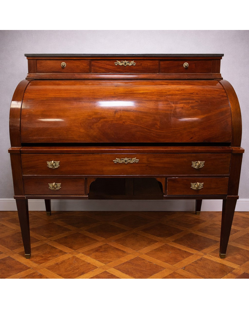 Le village de 58 brocanteurs - Important bureau Secrétaire à cylindre Style Louis XVI en acajou a systéme de double ecritoire