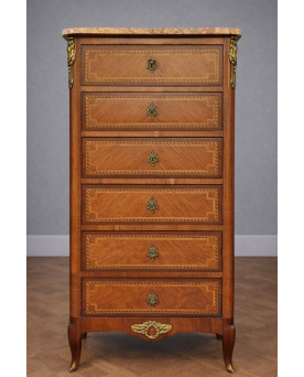 Le village de 58 brocanteurs - Semainier style Louis XV en marqueterie