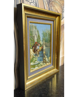 Le village de 58 brocanteurs - A. Di Carlo – Scène animée méditerranéenne – Huile sur panneau