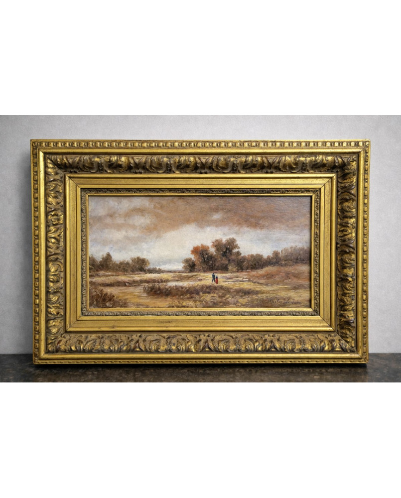 Le village de 58 brocanteurs - Charles Ledaic – Paysage animé – Huile sur panneau -