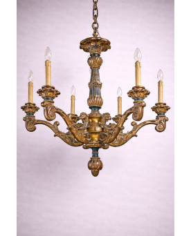 Le village de 58 brocanteurs - Lustre en bois Venitien, sculpté et doré, style baroque / Louis XV