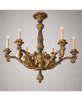 Le village de 58 brocanteurs - Lustre en bois Venitien, sculpté et doré, style baroque / Louis XV