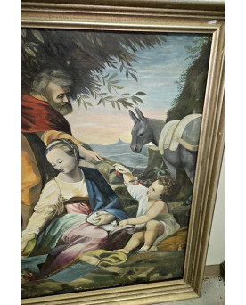 Le village de 58 brocanteurs - Grand tableau religieux – Sainte Famille en Égypte – XXe siècle – 148 x 117 cm
